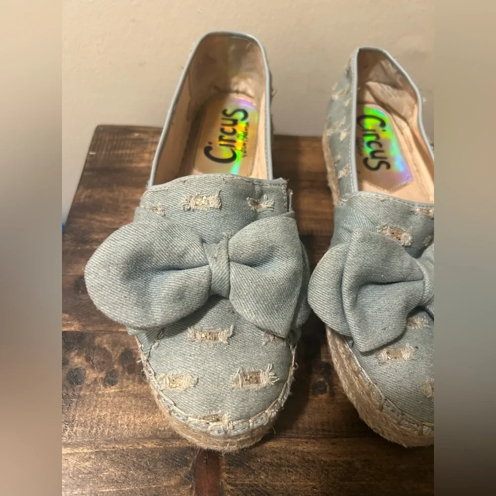 Circus Sam Edelman Women's 10 Cali Espadrille Platform Flats Blue Distressed
